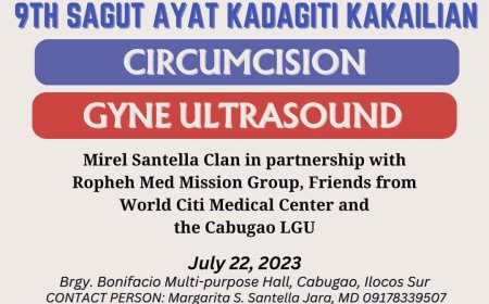 PAKAAMMO: Maaramid ti 7th Sagut Ayat Kadagiti Kakailian Medical Mission inton July 22, 2023 ti Brgy. Bonifacio Multi-Purpose Hall.
