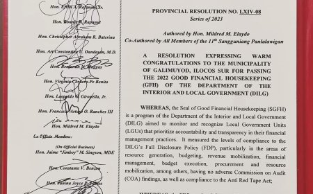A Resolution from the Sangguniang Panlalawigan of Ilocos Sur Commending the Municipality of Galimuyod for Passing the 2022 Good Financial Housekeeping